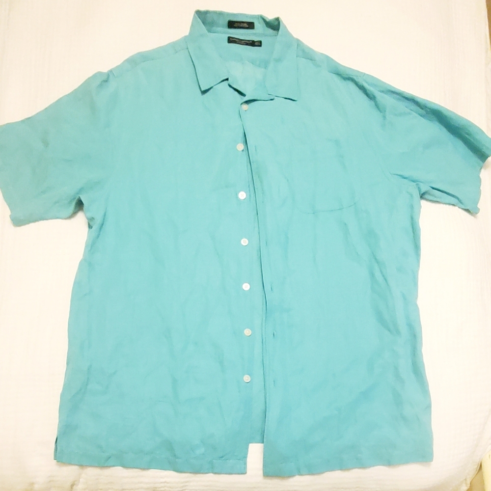 2xl silk/linen Daniel Cremieux blue button down shirt